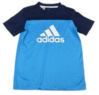 Azurovo-tmavomodré športové funkčné tričko s logom Adidas